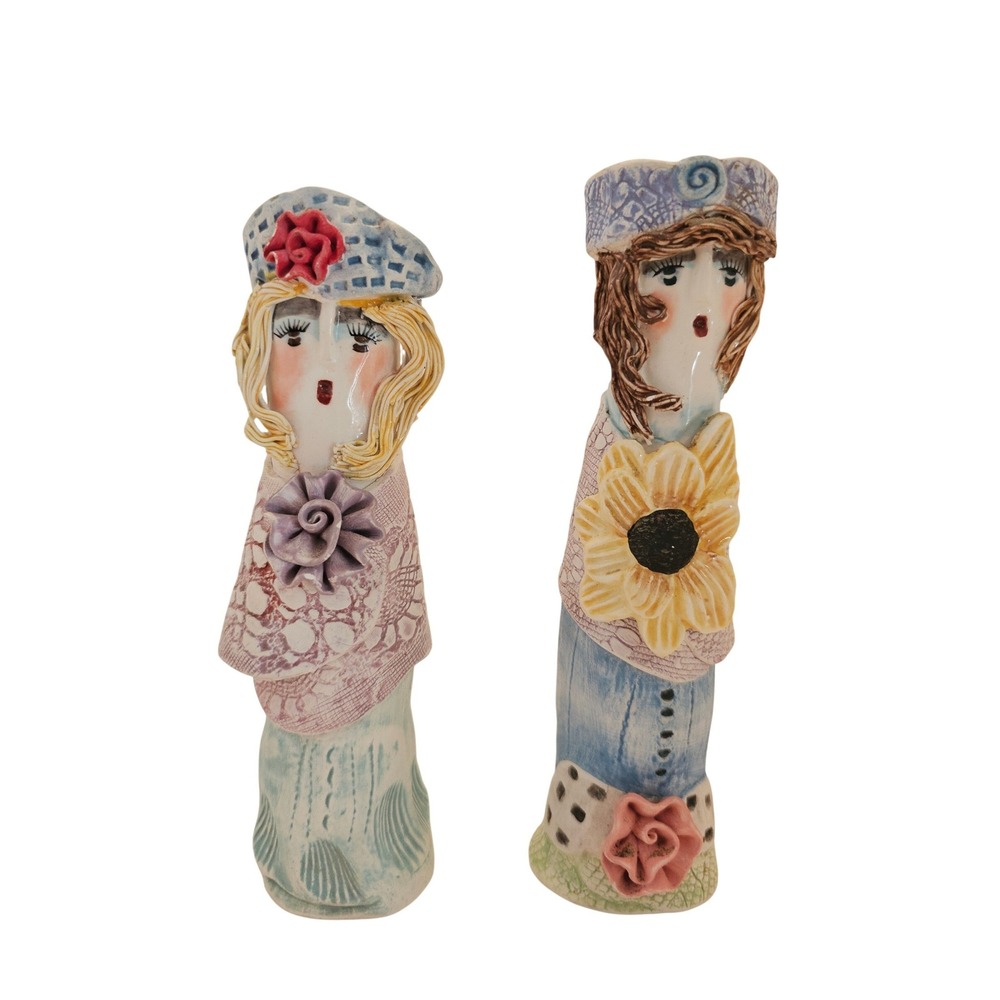 Ellen Williams Ganz Ceramic Candlestick Holders Set of 2 Whimsical Women‎ NOTE